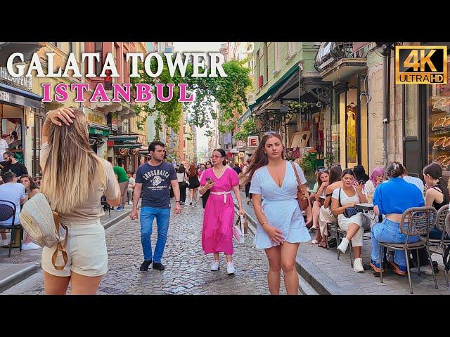 Istanbul Turkey Galata Tower Tourist Area Beyoglu Walking Tour 4K