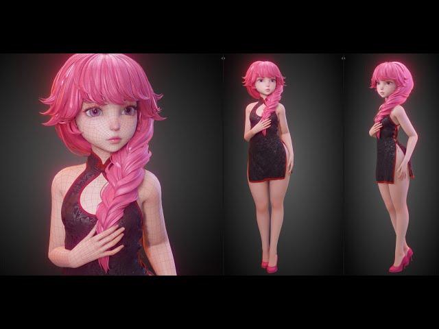 Blender - Black & Pink girl - Timelapse