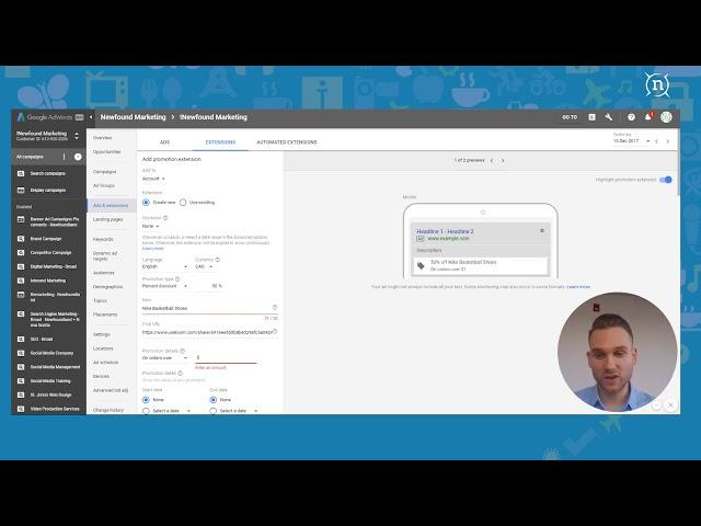Google AdWords Tutorial 2018: Promotion Extensions
