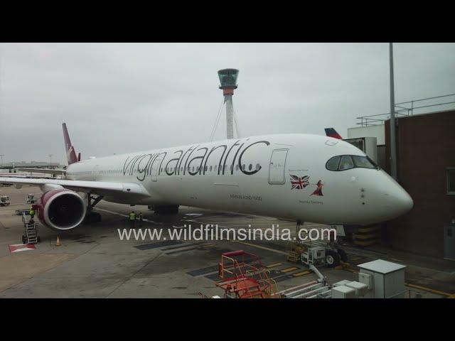 Virgin Atlantic, Delta, American and British Airways aircraft on the tarmac at Heathrow airport hub