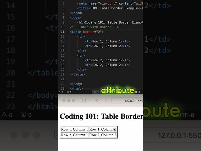 HTML Coding Q&A 19: Add a border to a table in HTML. #html #htmlcoding #css #shorts