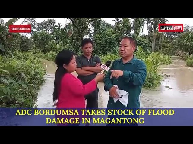 ADC Bordumsa Oling Lego, on Monday, took stock of the flood-affected areas in Mangantong, Bordumsa.