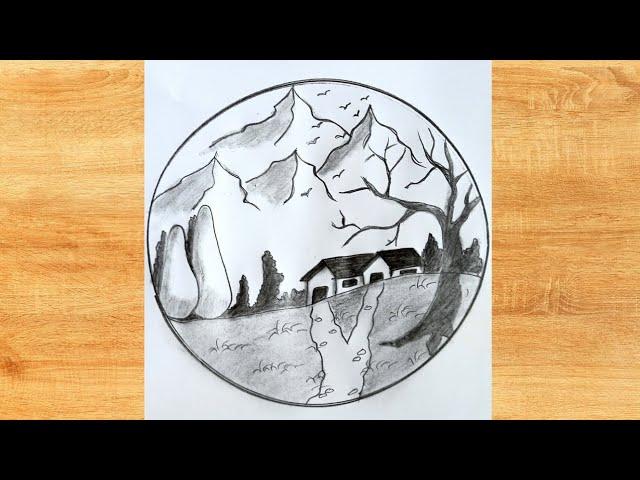 Easy circle scenery drawing || Circle drawing for beginners || Pencil drawing in circle step by step