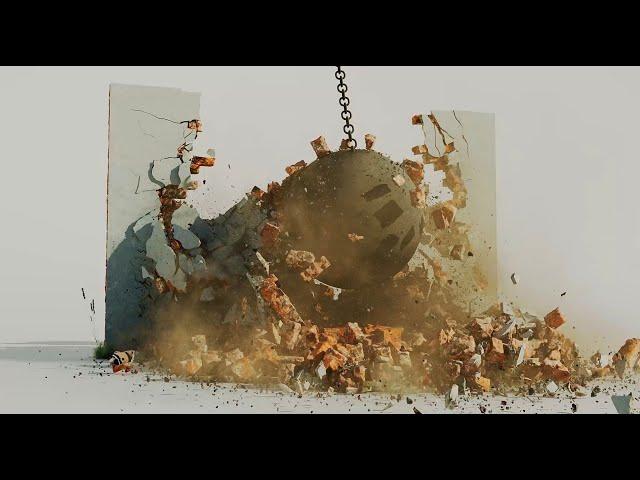 Destruction of a brick wall . Houdini 19 + hip.file, Redshift 3 render .