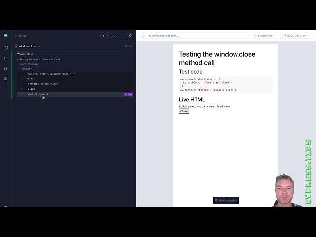 Testing window.close Method From Cypress