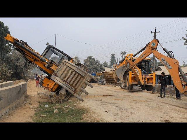 JCB Excavator Got Accident While Loading in Truck - Recover by JCB and Case Backhoe - Dozer Video