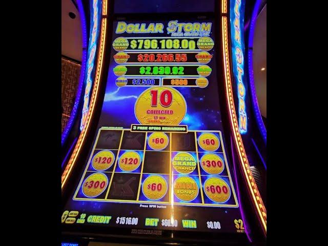 $60 BET HUGE JACKPOT HANDPAY WIN MEGA GRAND CHANCE DOLLAR STORM - HARD ROCK ATLANTIC CITY - $5 Denom