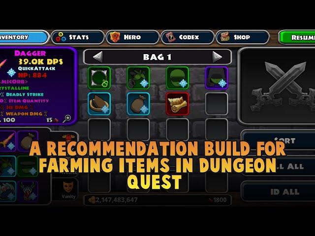 Build for farming crystal, legend and eternal items in Dungeon Quest