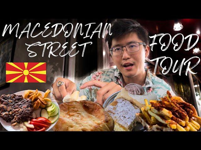 MACEDONIAN  STREET FOOD TOUR - PLJESKAVICA, CEVPACICI, INDIJANKE + KREMPITA in SKOPJE, MACEDONIA!