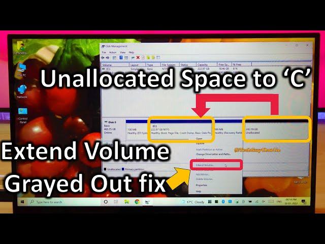 How to add unallocated space to C when Extend Volume is grayed out