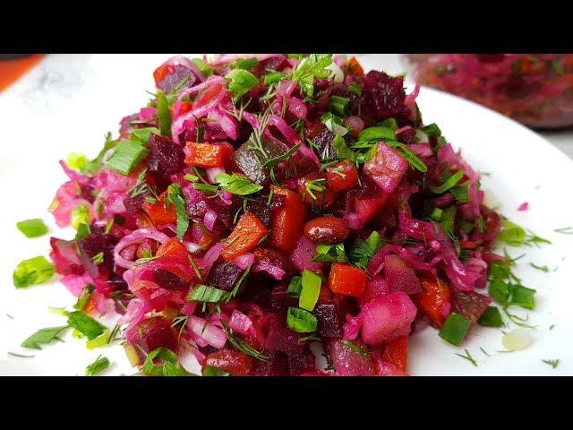 Vinaigrette with beans, gypsy cooks. Gipsy cuisine.