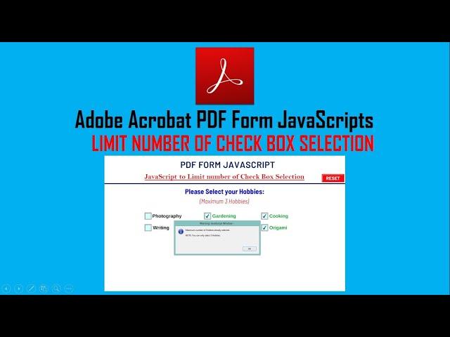 PDF Form JavaScript to Limit number of Check Box Selection | Adobe Acrobat Form JavaScripts