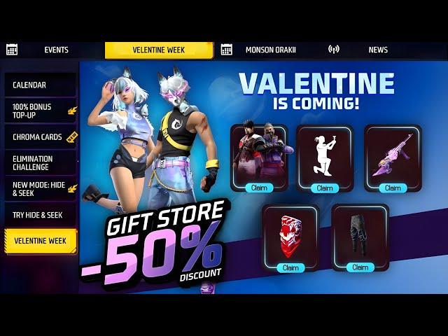 Velentine Special Gift Store 50 Off | rose emote return | free fire new event | ff new event