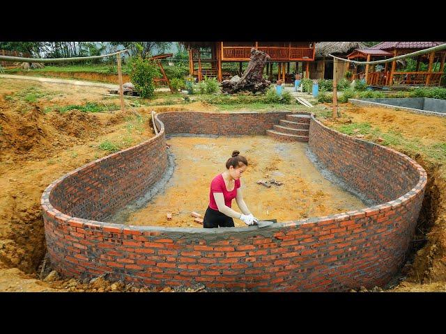 Alone Building Swimming Pool With Brick And Cement For Hot Summer | My Farm / Đào