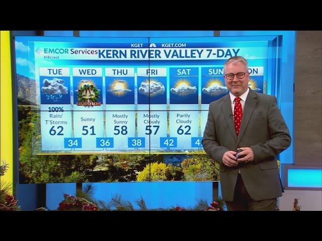 Rain and windy conditions throughout the day in Kern County