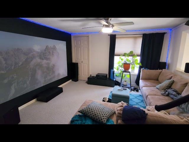 HOME THEATER OPTOMA UHD50X PROJECTOR 4K HDR LUXINI PROJECTION SCREEN AMBIENT LIGHTING PS5 BLUE ALR