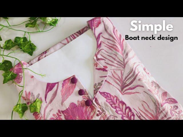 For Beginners Easy Boat Neck Design / Neck design cutting and stitching/ Button Kurti