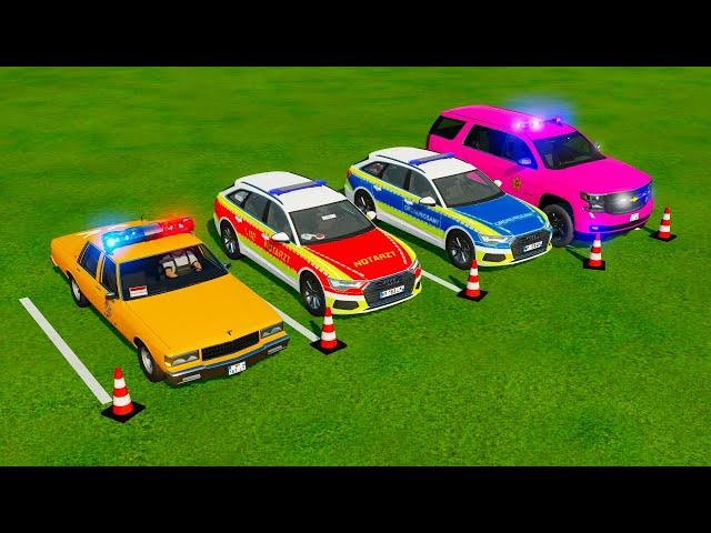 TRANSPORT POLICE CAR vs RAMP BATTLE IN FARMING SIMULATOR 22