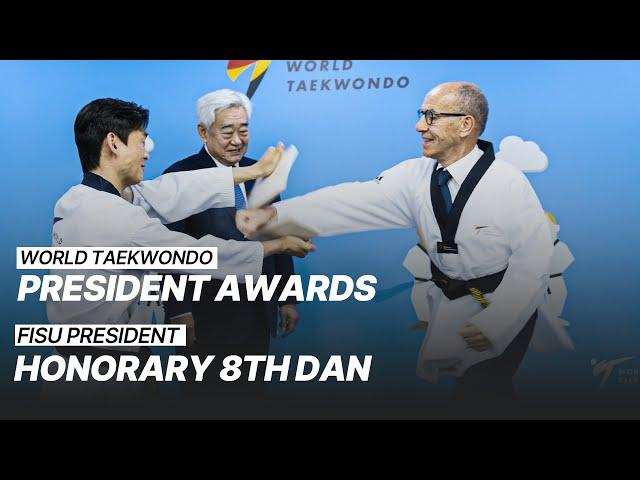 World Taekwondo President awards FISU President Leonz Eder honorary 8th Dan