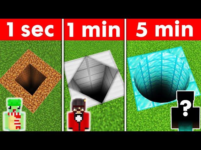 WE BUILT THE BEST UNDERGROUND TUNNELS! 5 SECONDS VS 1 MIN VS 5 MIN (Minecraft)