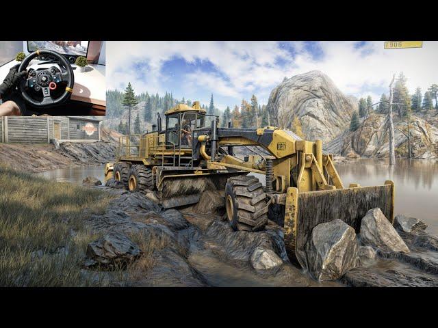 CAT 120M Motor Grader - Struggle in Deep Mud | SnowRunner | Logitech G29 Gameplay