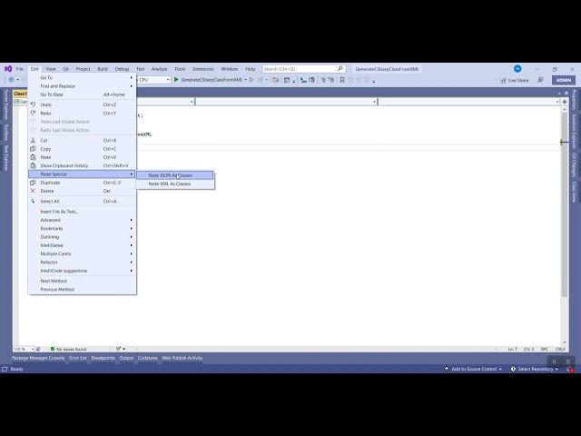 How To Generate C# class from XML in 3 Seconds? Use the Visual Studio Special Paste option
