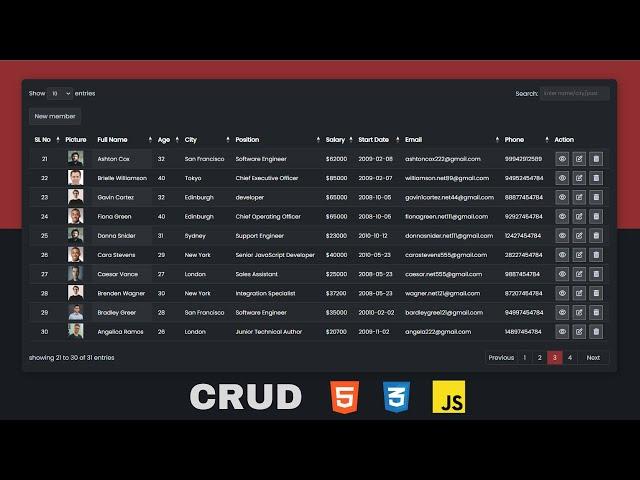 CRUD Operations Including Pagination, Filter Option in  HTML CSS  JavaScript Local Storage. #Part 1