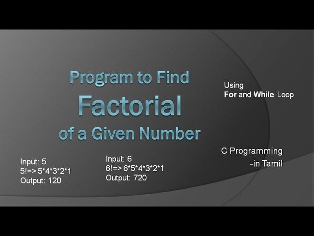 Program to Find Factorial of a Given Number | C Programming in Tamil | Factorial Program in C