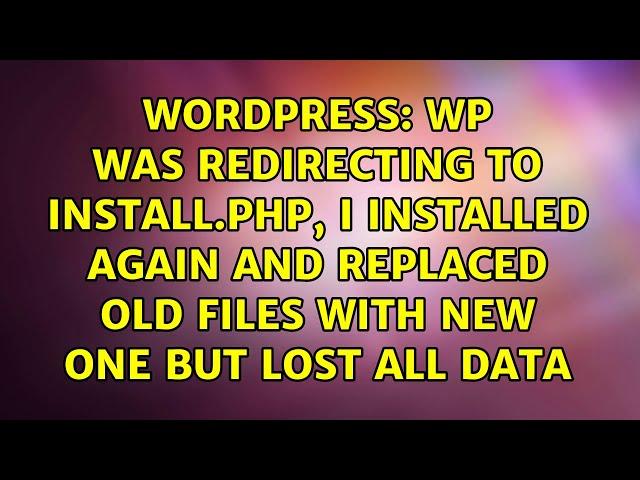 WP was redirecting to install.php, I installed again and replaced old files with new one but...