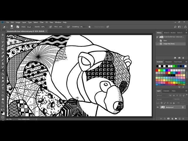 jasey crowl draws Dreamdoodle Bear art in Photoshop - timelapse