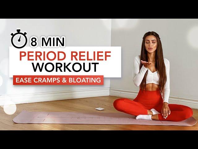 8 MIN PERIOD RELIEF WORKOUT | Instant Relief from Cramps, Bloating & PMS | Eylem Abaci