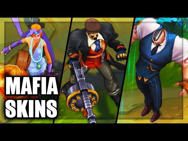 All Mafia Gangster Skins Spotlight Braum Graves Jinx Miss Fortune Twitch (League of Legends)