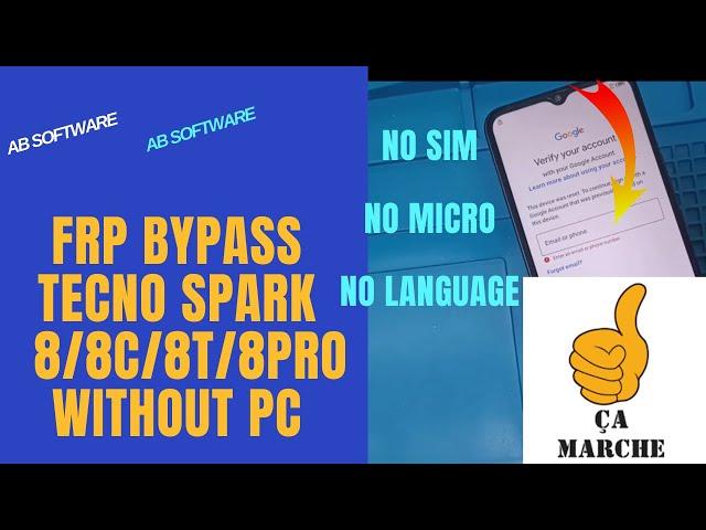 Frp bypass Tecno Spark  8/8c/8T/8Pro without Pc New trick 2025 no sim no micro no language work 100%