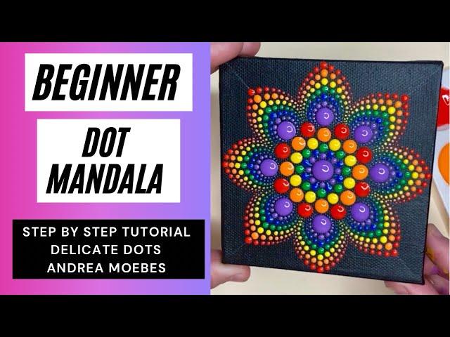 Beginner Tutorial Rainbow dot mandala acrylic painting on  a canvas.