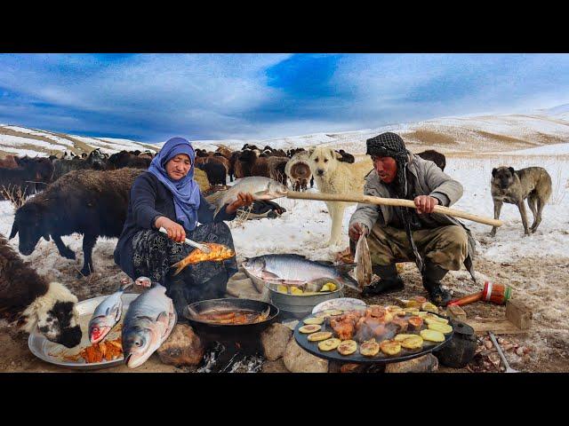 Surviving the Coldest Village in Afghanistan -63°C | Shepherd Mother Cooking Fish Curry Recipe