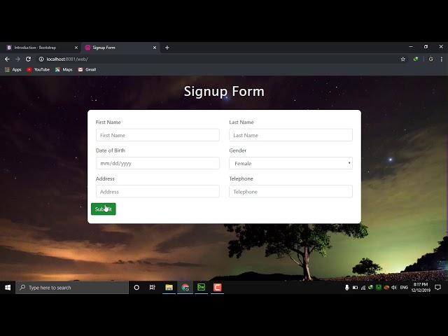 How to make a responsive registration form using html, css,  bootstrap, php and mysql