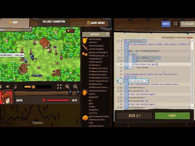 CodeCombat. Python solution.  Village Champion