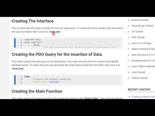 Creating a Search Filter Function using PHP/PDO Tutorial Demo