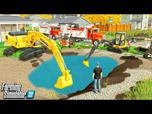 DIGGING A $100,000 SWIMMING POOL! (CONSTRUCTION SERIES) | FARMING SIMULATOR 22