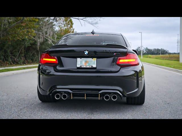 BMW M2 VRSF Catless Downpipe with M Performance Exhaust Sound Start Up, Revs & Flyby's!