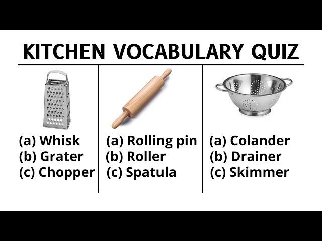 Kitchen Vocabulary 50 quizzes - Can You Pass ?  Test your English | Kitchen utensils English test