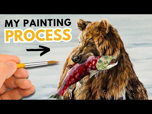 Painting a Realistic Bear in Acrylic | Acrylic Painting Timelapse