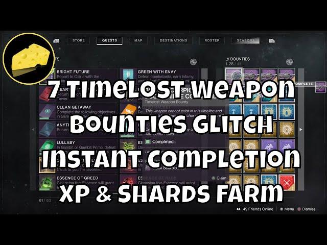 7 Timelost Bounties Glitch With Instant Completion - God Rolls XP and Legendary Shards Farm