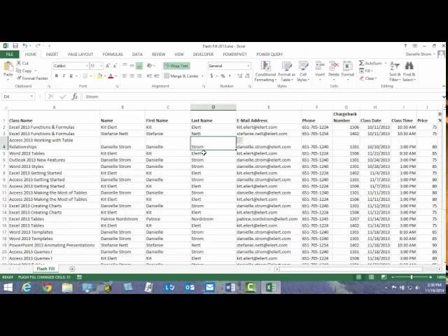 Using Flash Fill in Excel 2013