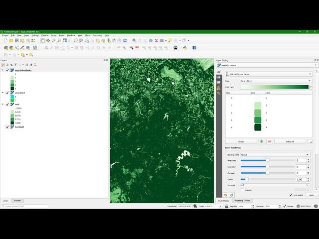 Calculate NDVI from Sentinel 2 and reclassify in QGIS