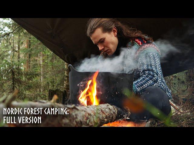 Winter Camping in RAIN & SNOWFALL: Cast-Iron Pot Cooking, Bushcraft ASMR (Full version)