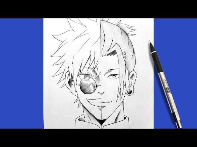 How To Draw Half Gojo And Half Geto Easy Step By Step | Gojo VS Geto Drawing | Jujutsu Kaisen