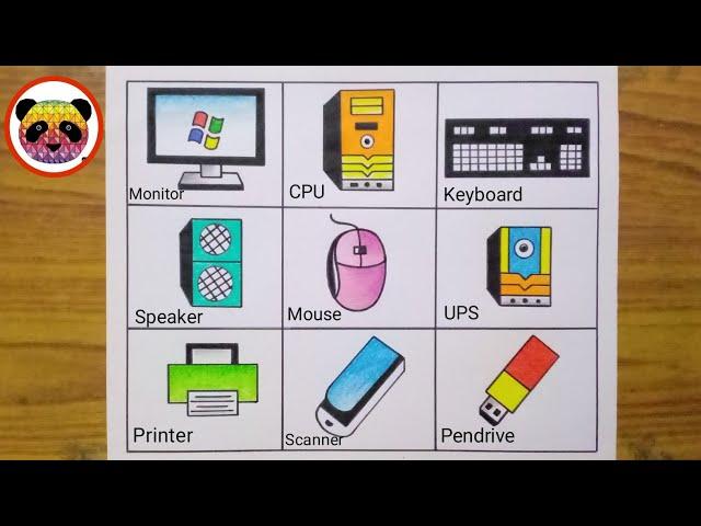 Computer Parts Drawing / Computer Chart Drawing / How to Draw Desktop Computer / Computer Parts