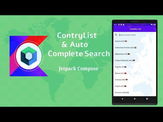 Country List with Auto Complete Search in Jetpack Compose | Android | Make it Easy