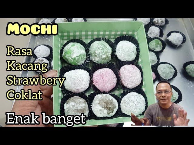 cara membuat mochi 1 resep jadi tiga rasa, coklat kacang dan strawberry enak banget